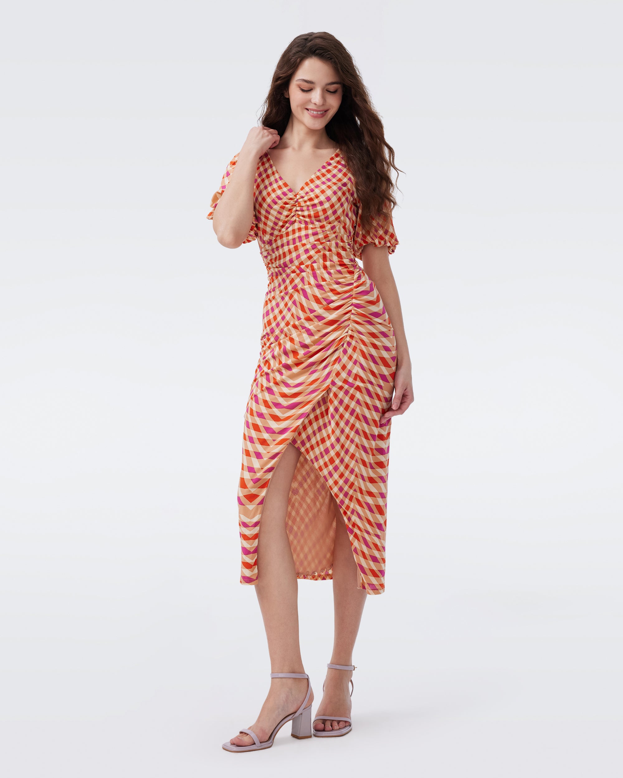 dvf orange dress DVF Diane Von Furstenberg Roberta abstract-print Puff Sleeve Dress | Orange
