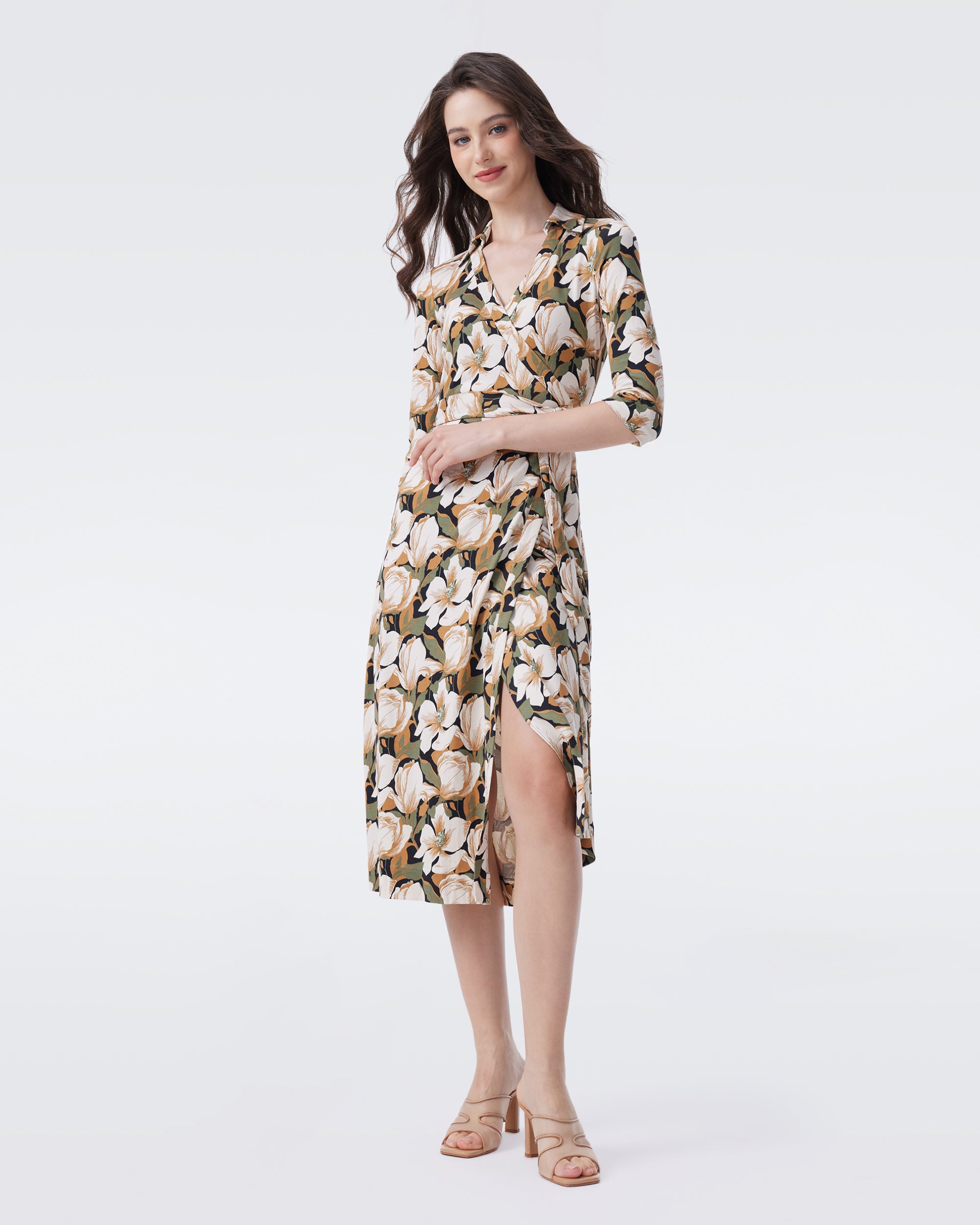 diane von furstenberg blossom midi dress DVF Diane Von Furstenberg Painted blossom-print Midi Dress | Black