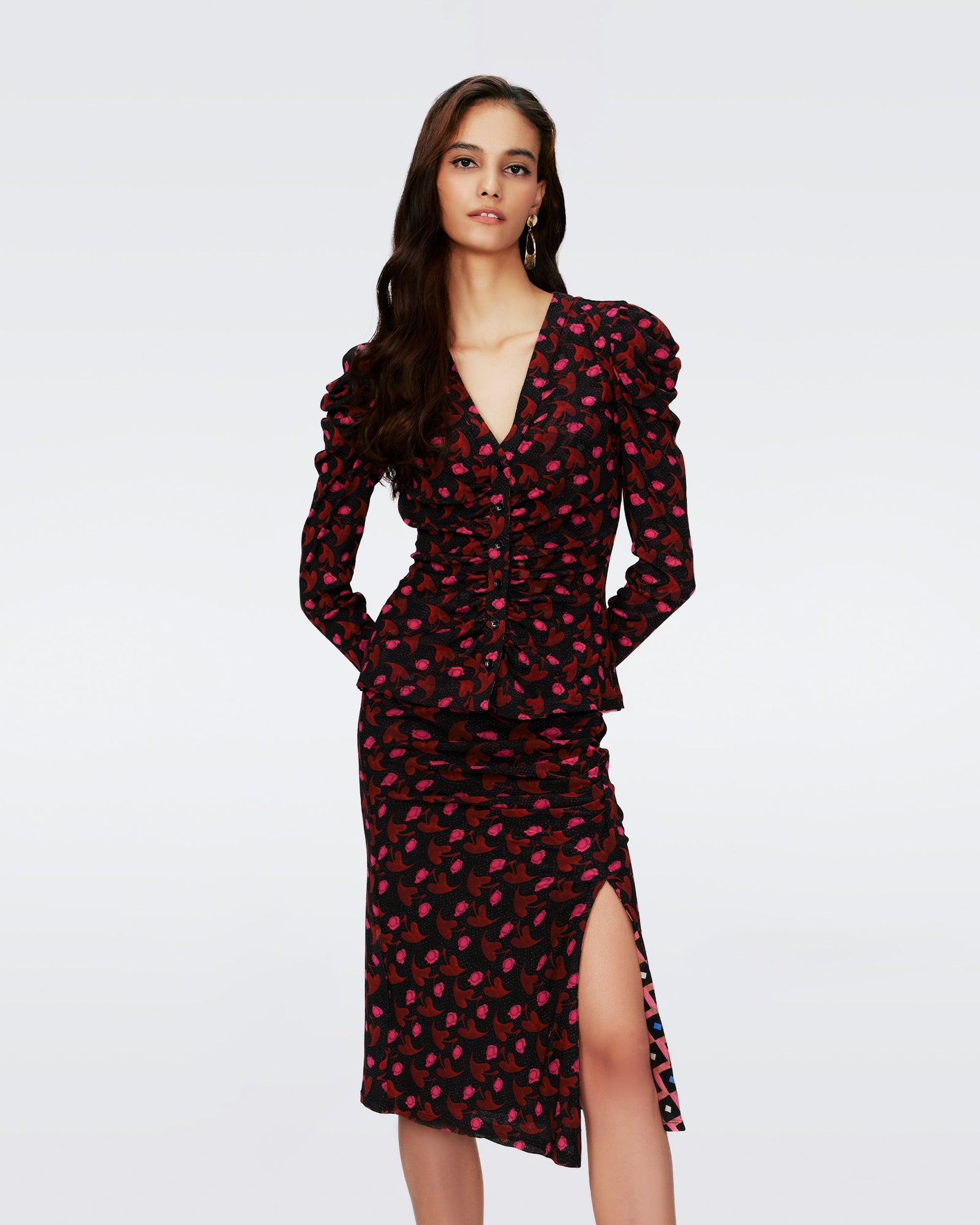 Dvf Gladys Top Reversible In Heart Leaves Blk/Dia Cubes Pk