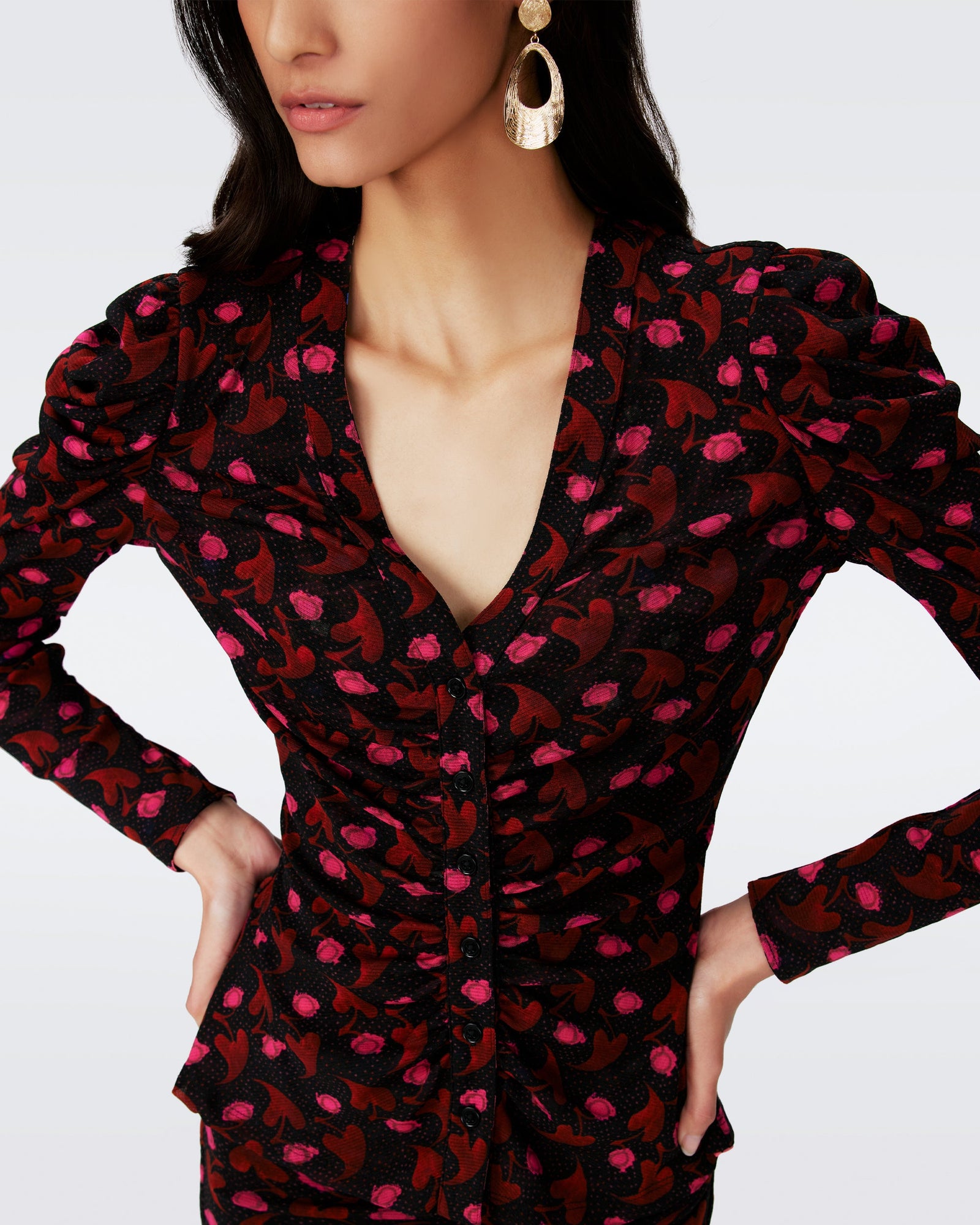 Dvf Gladys Top Reversible In Heart Leaves Blk/Dia Cubes Pk