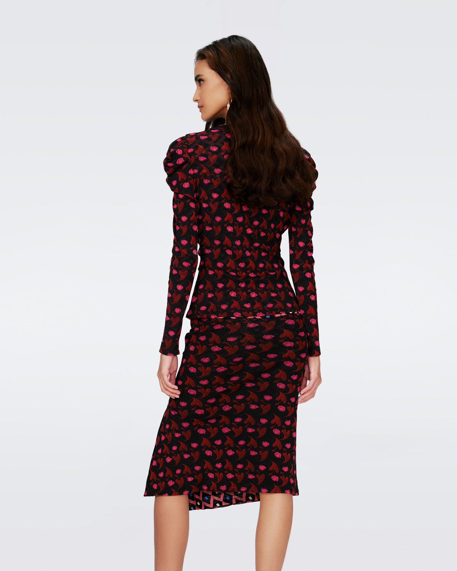 Dvf Gladys Top Reversible In Heart Leaves Blk/Dia Cubes Pk