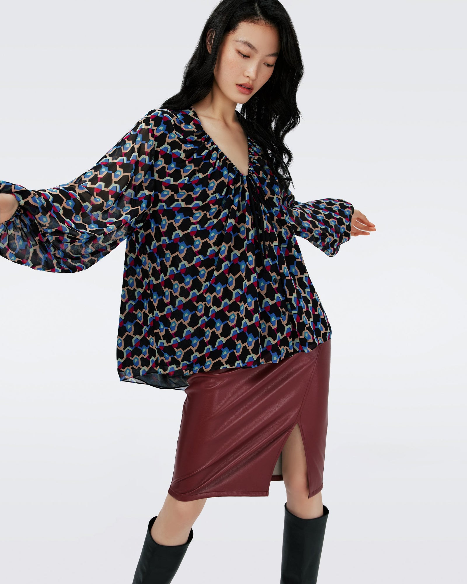 Dvf Kipleen Top In Geo Illusion Sm