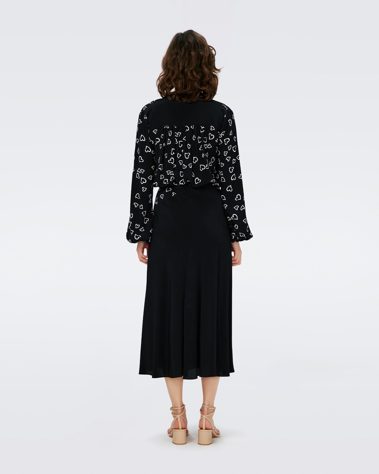 Dvf Ginny Two Blouse In Small Hearts/Blk