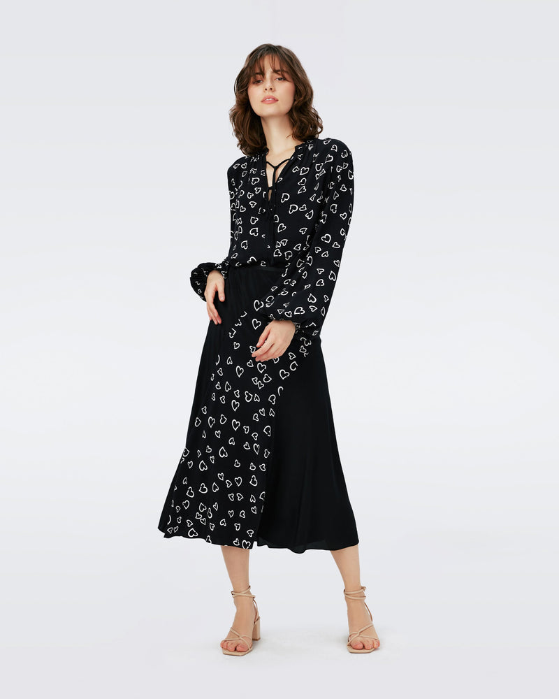 Dvf Ginny Two Blouse In Small Hearts/Blk
