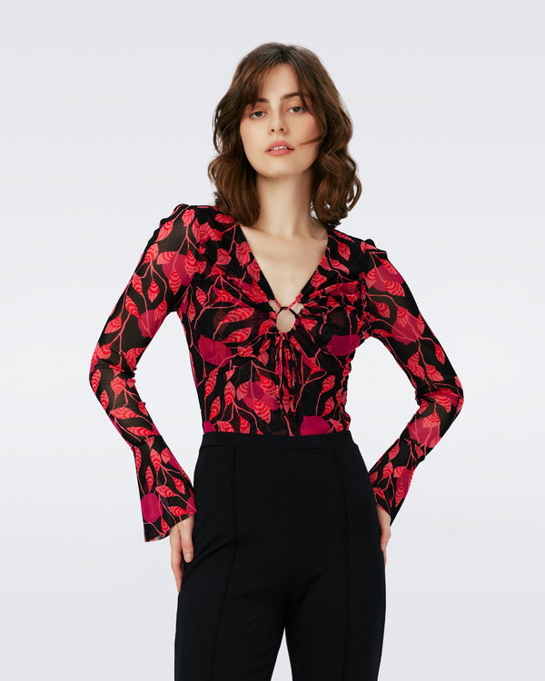 Dvf Lyric Bodysuit In Lantern Leaves Posion Pk Lg