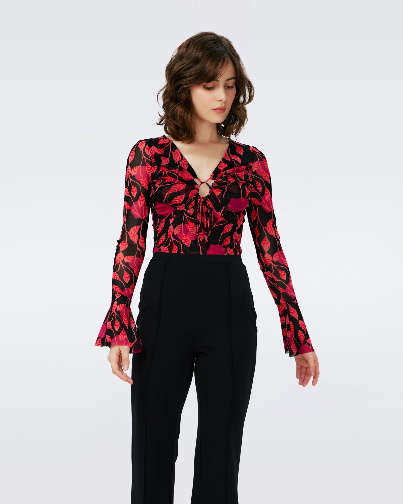 Dvf Lyric Bodysuit In Lantern Leaves Posion Pk Lg