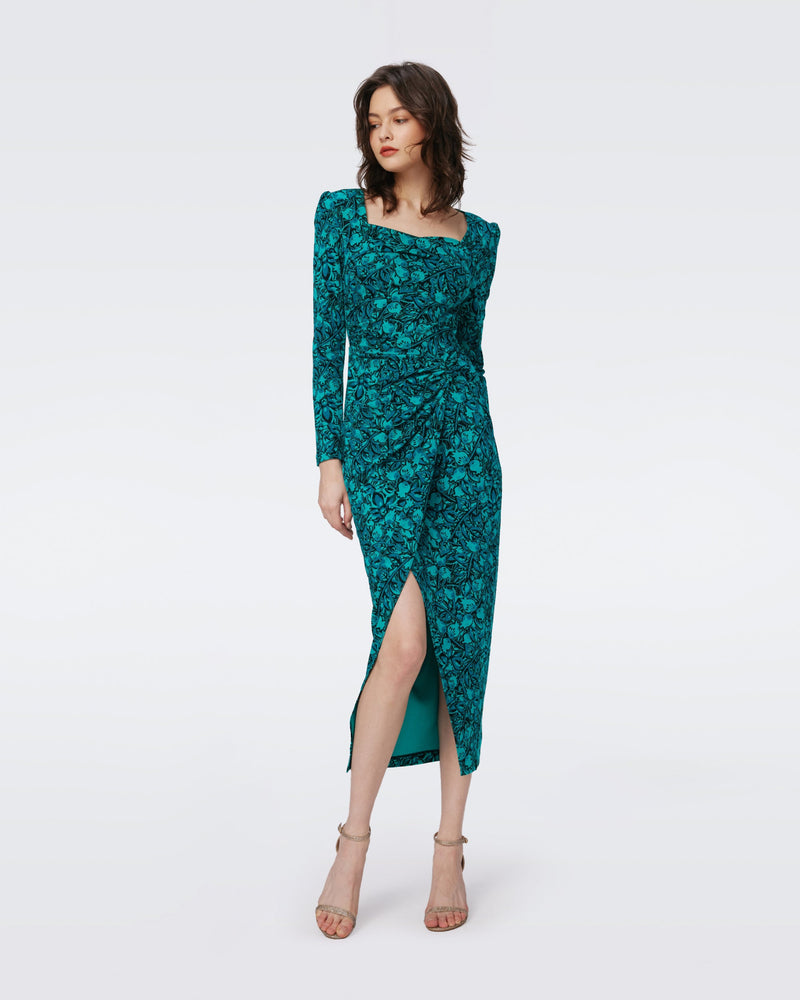 DVF HUGHIE DRESS in FORGET ME NOTS GREEN