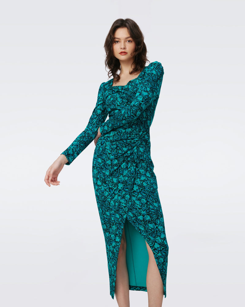 DVF HUGHIE DRESS in FORGET ME NOTS GREEN