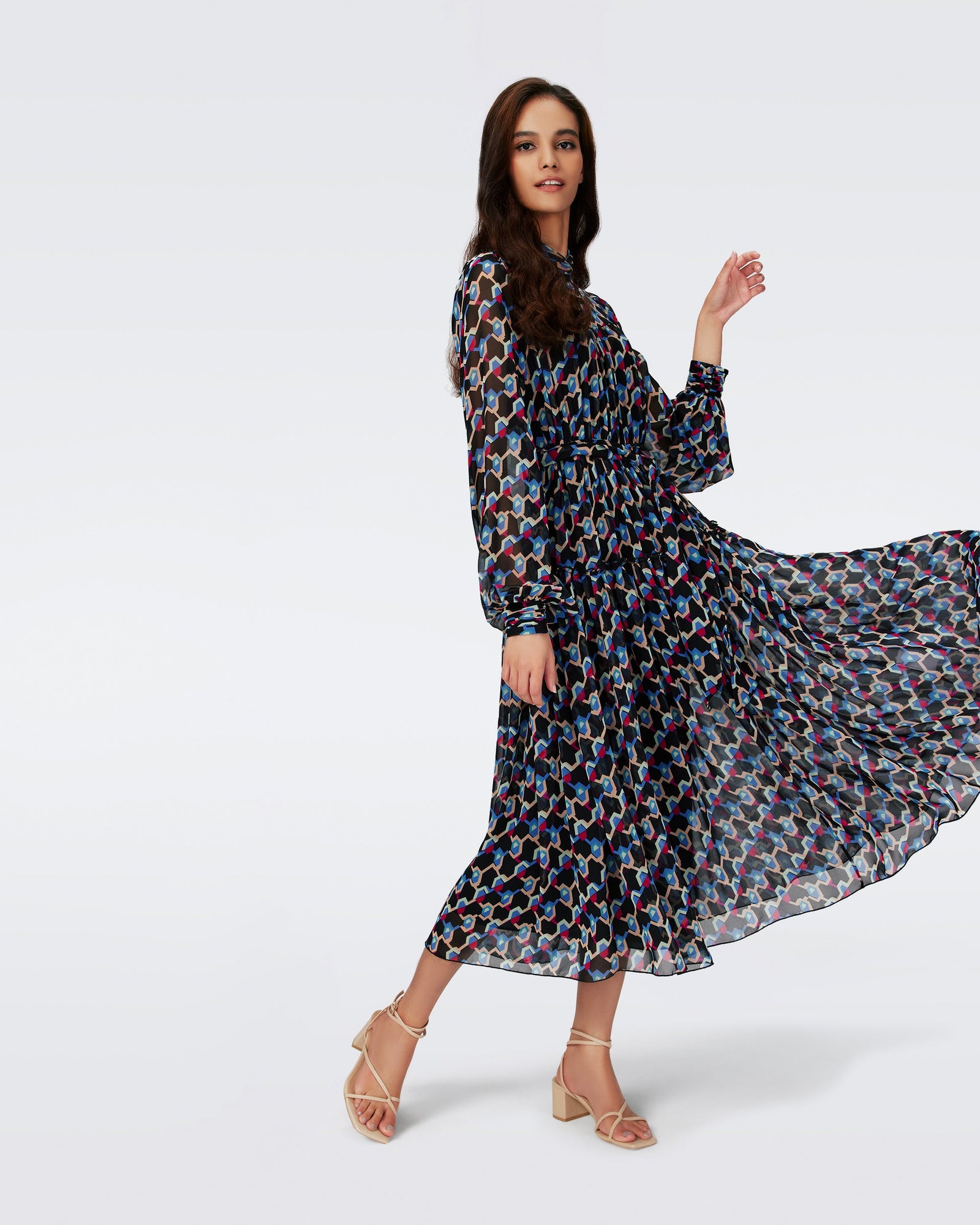 Dvf Kent Dress In Geo Illusion Med