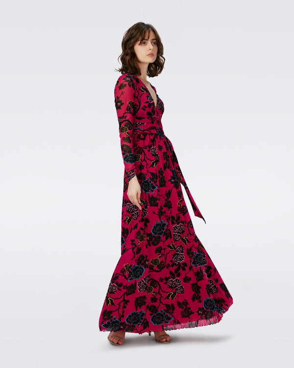 Dvf Anne Dress In China Vine Poison Pink Lg