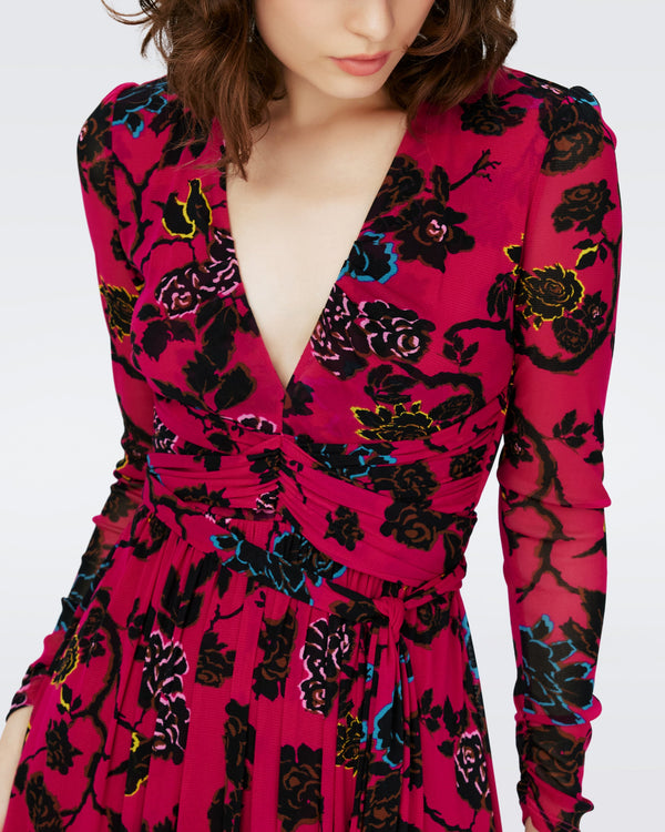 Dvf Anne Dress In China Vine Poison Pink Lg