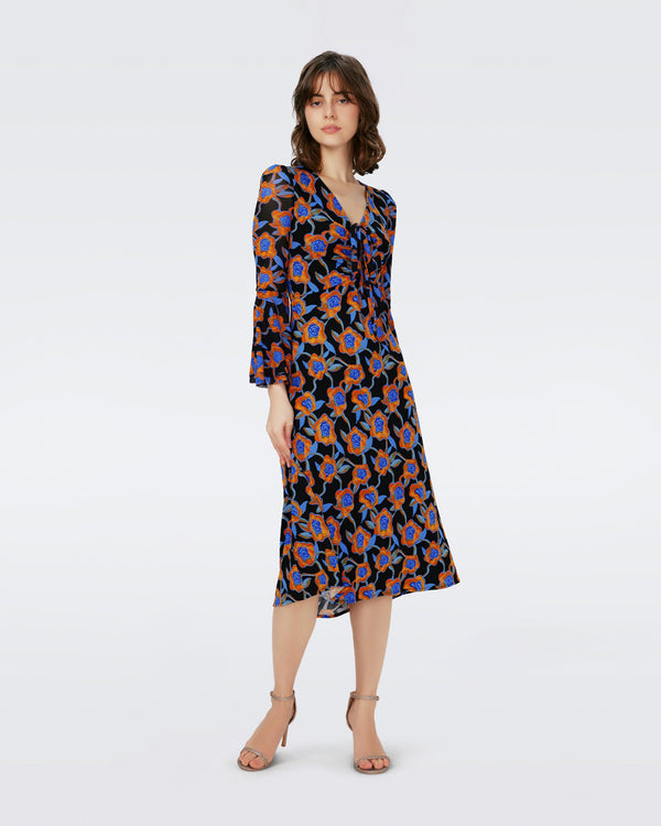 Dvf New Shauna Dress In Oracle Rose Sm Blk Coffee