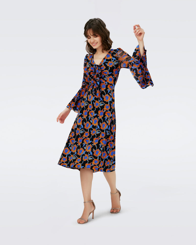 Dvf New Shauna Dress In Oracle Rose Sm Blk Coffee