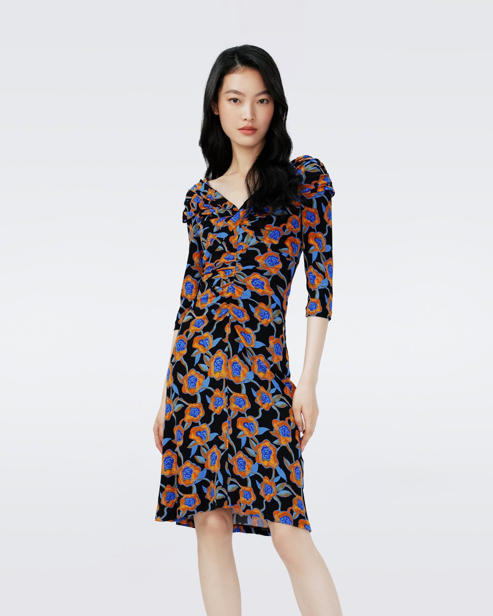 Dvf Jim Dress In Oracle Rose Sm Blk Coffee