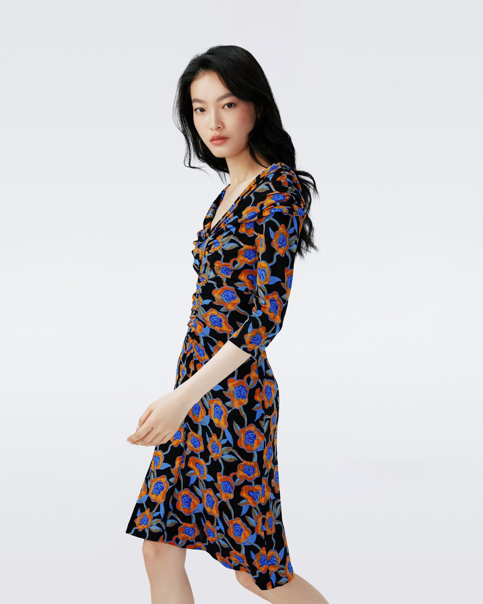 Dvf Jim Dress In Oracle Rose Sm Blk Coffee