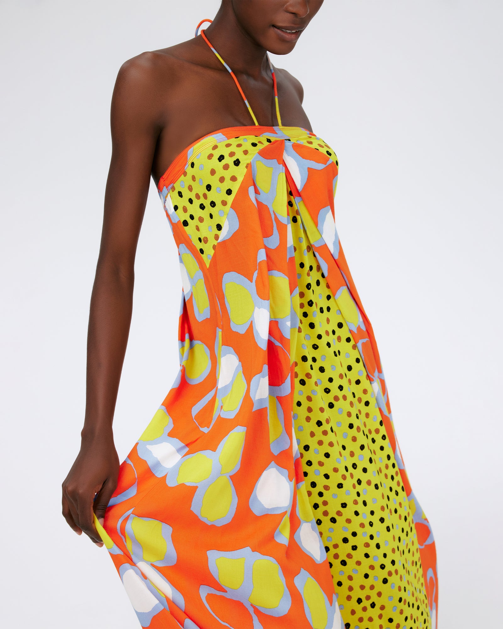 DVF jemima maxi dress in multi petal and lipstick dot signature yellow