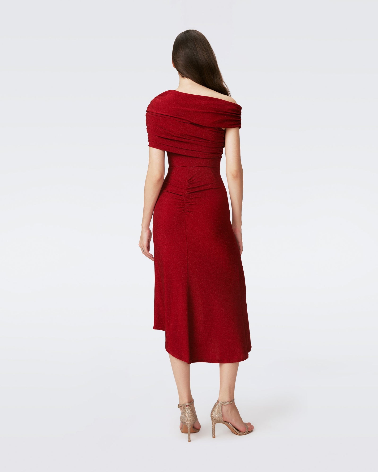 DVF AGUSTIN MIDI DRESS in METALLIC RED