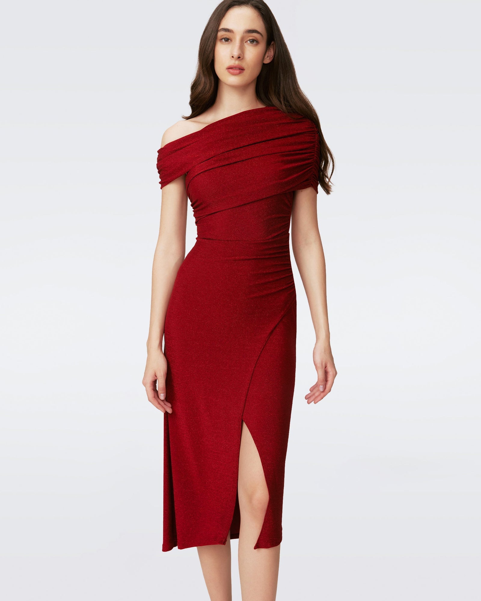 DVF AGUSTIN MIDI DRESS in METALLIC RED