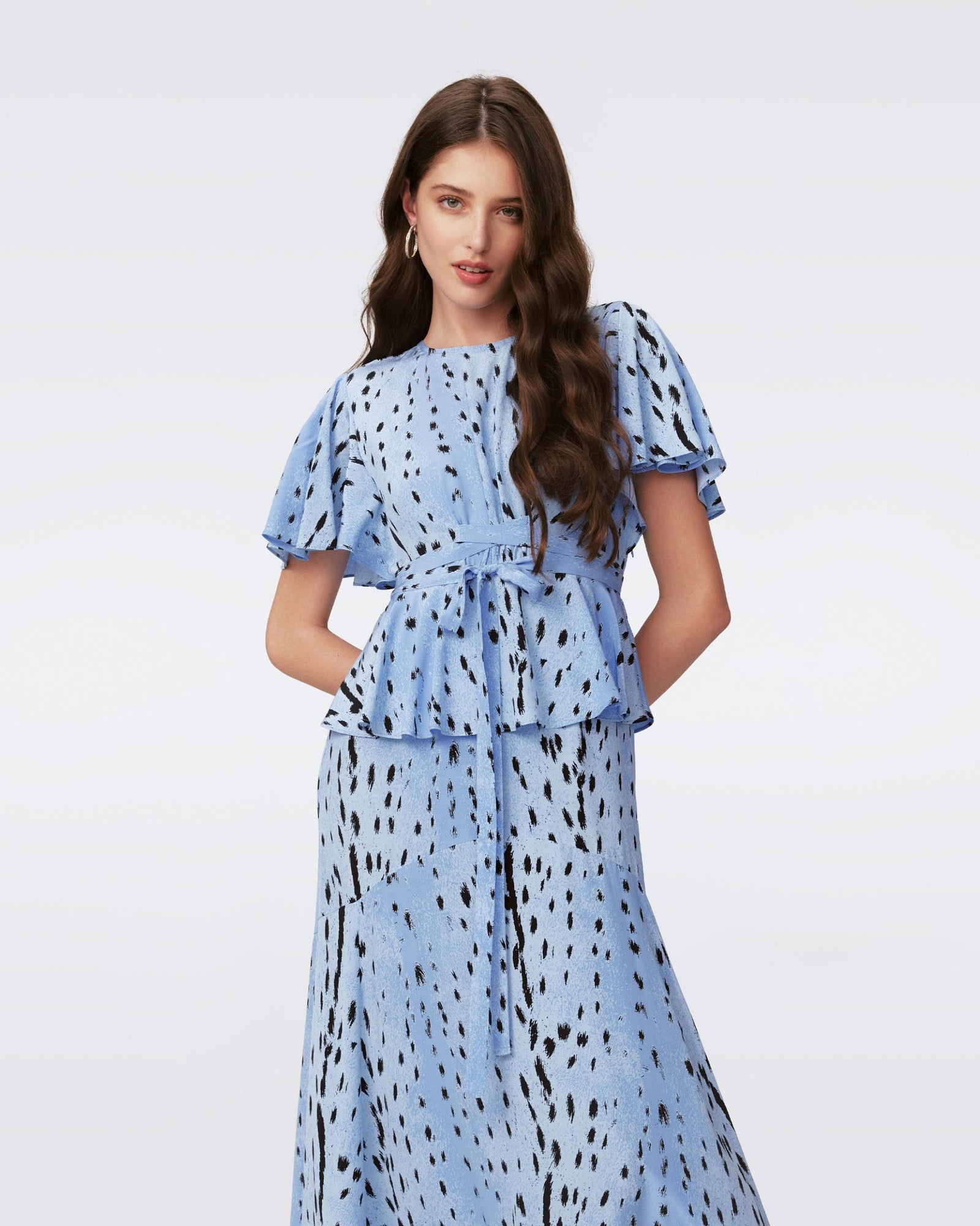 DVF LEVANA DRESS in FAWN POWDER BLUE