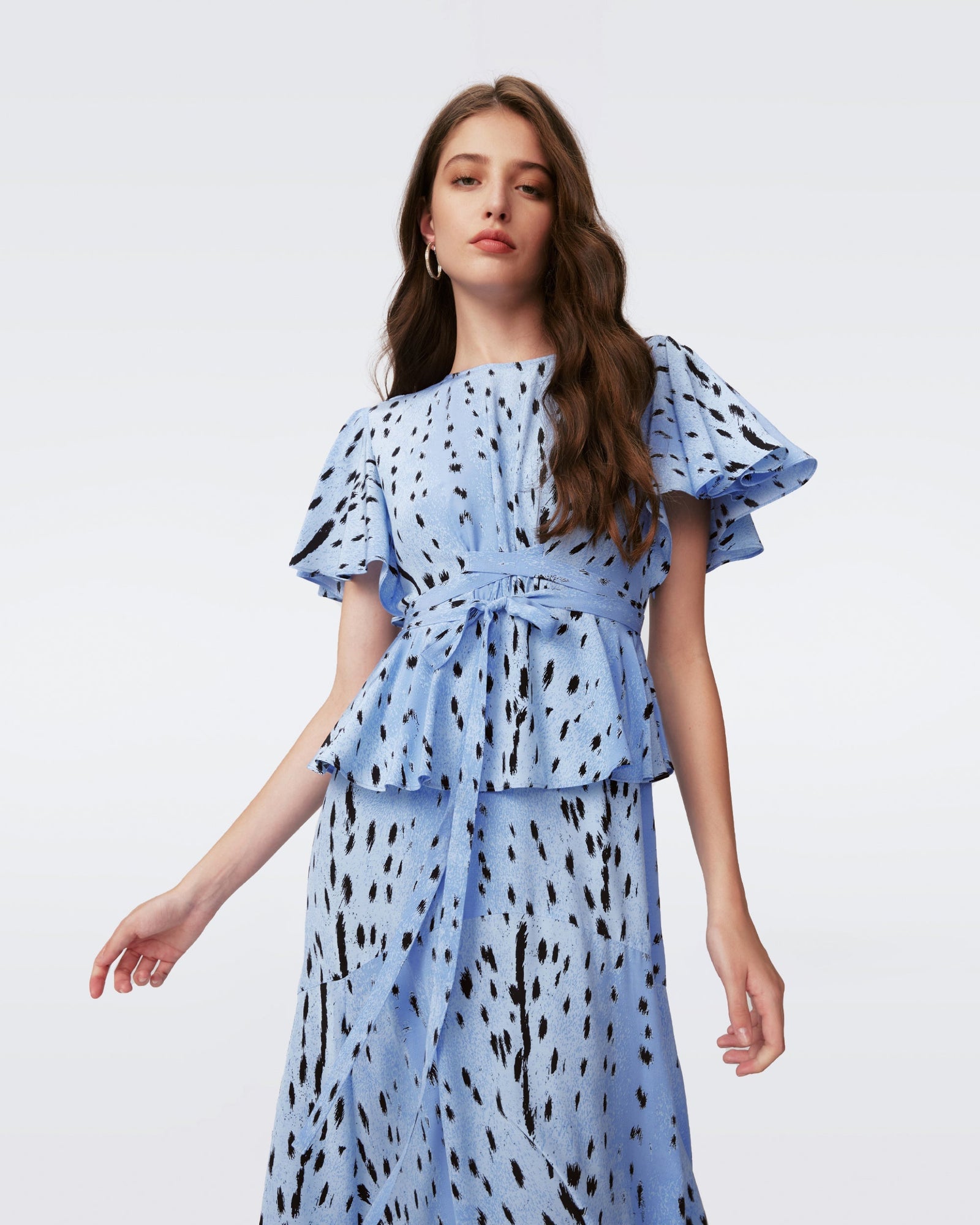 DVF LEVANA DRESS in FAWN POWDER BLUE