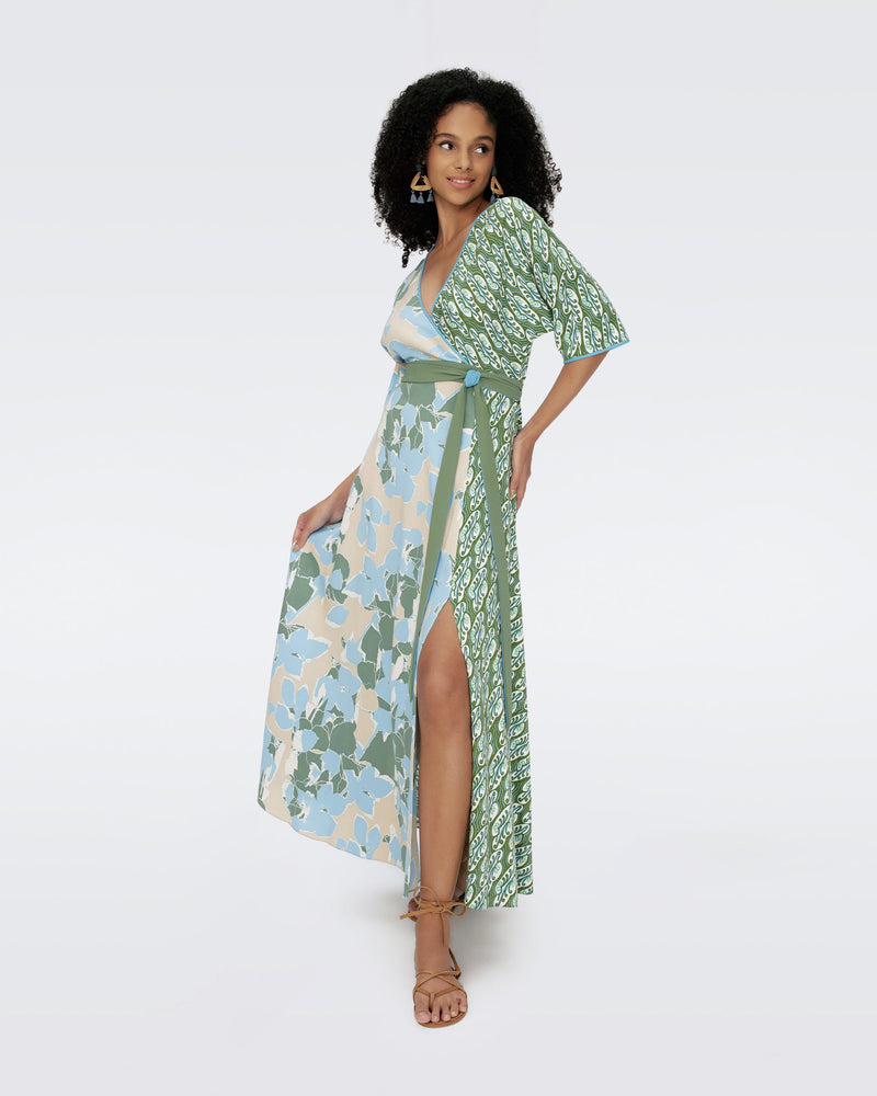 dvf eloise midi dress Eloise wrap-effect printed crepe midi dress - turquoise