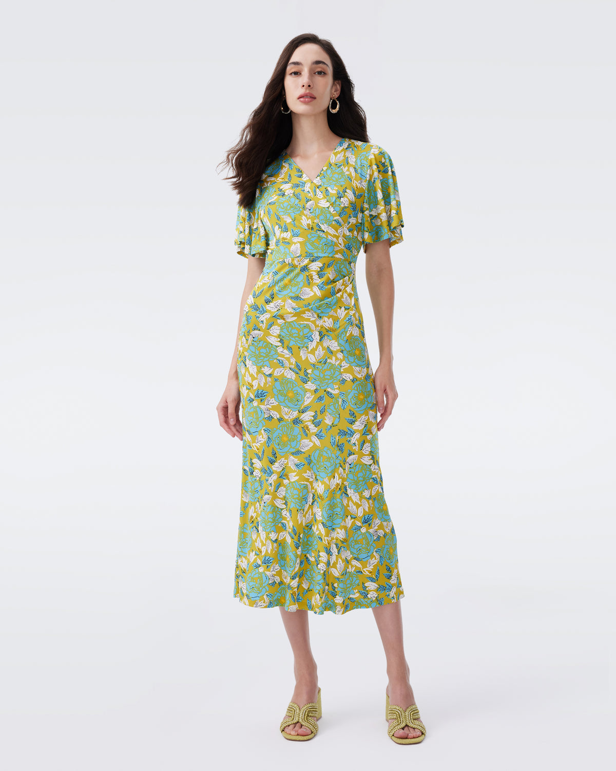 long sleeve formal midi dress for wedding Long Sleeve Square Neck Fit & Flare Midi Dress