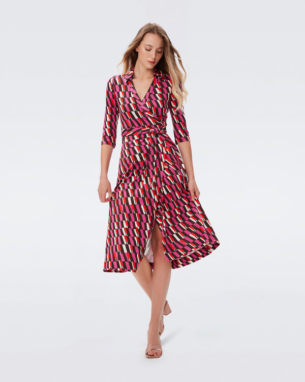 DVF abigail silk jersey wrap dress in arta geo pink