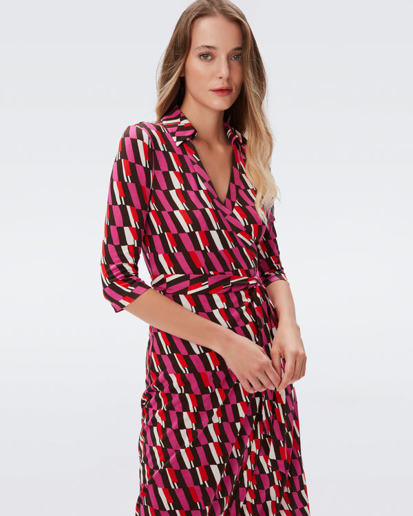 DVF abigail silk jersey wrap dress in arta geo pink