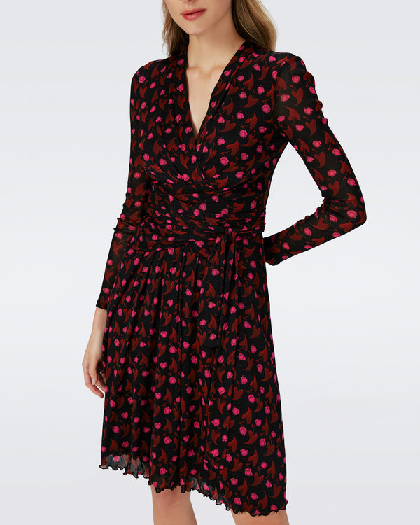 Dvf Brenda Dress In Heart Leaves Blk