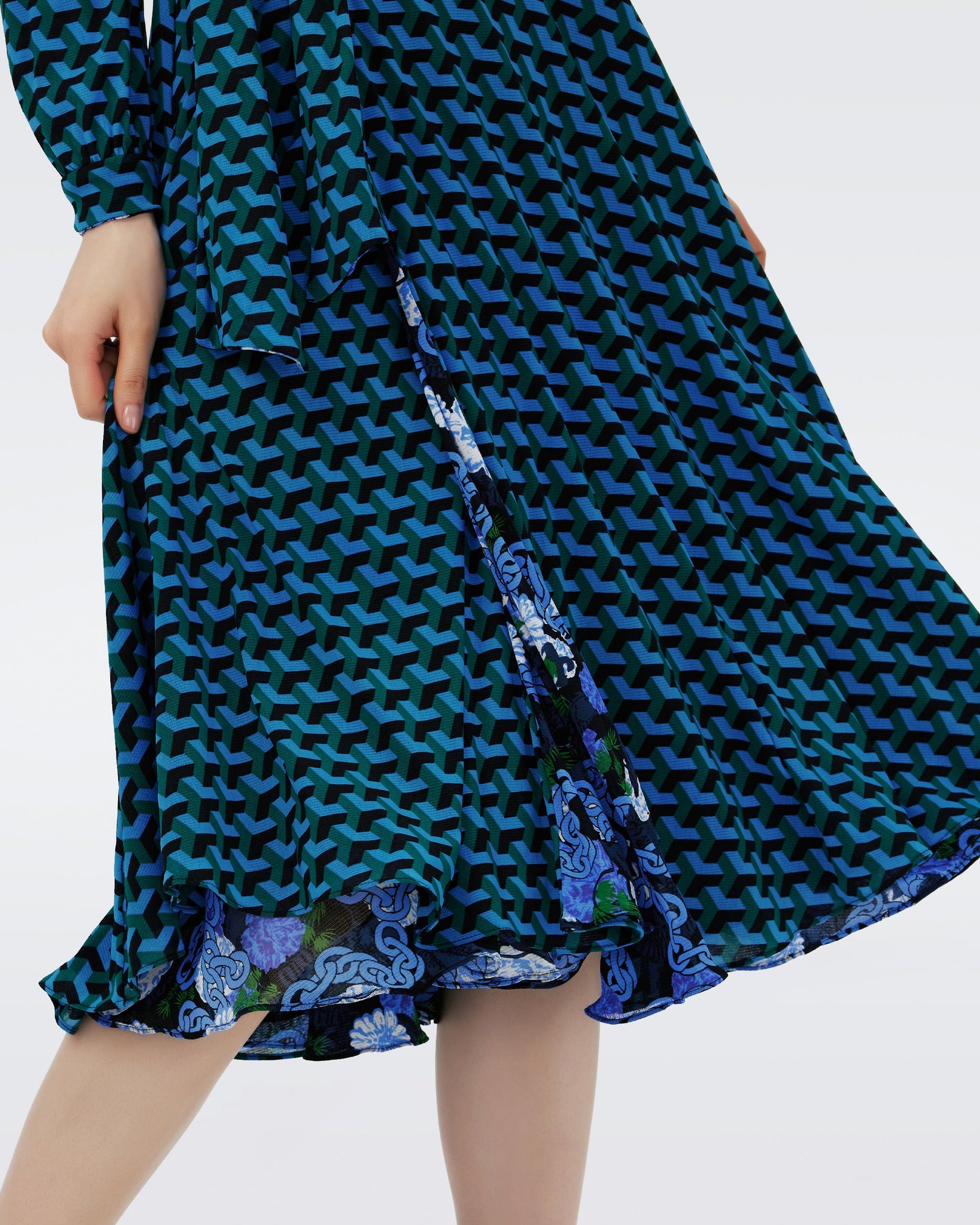 Dvf Phoenix Reversible Dress In Dragon Dance/3D Cube Emerald