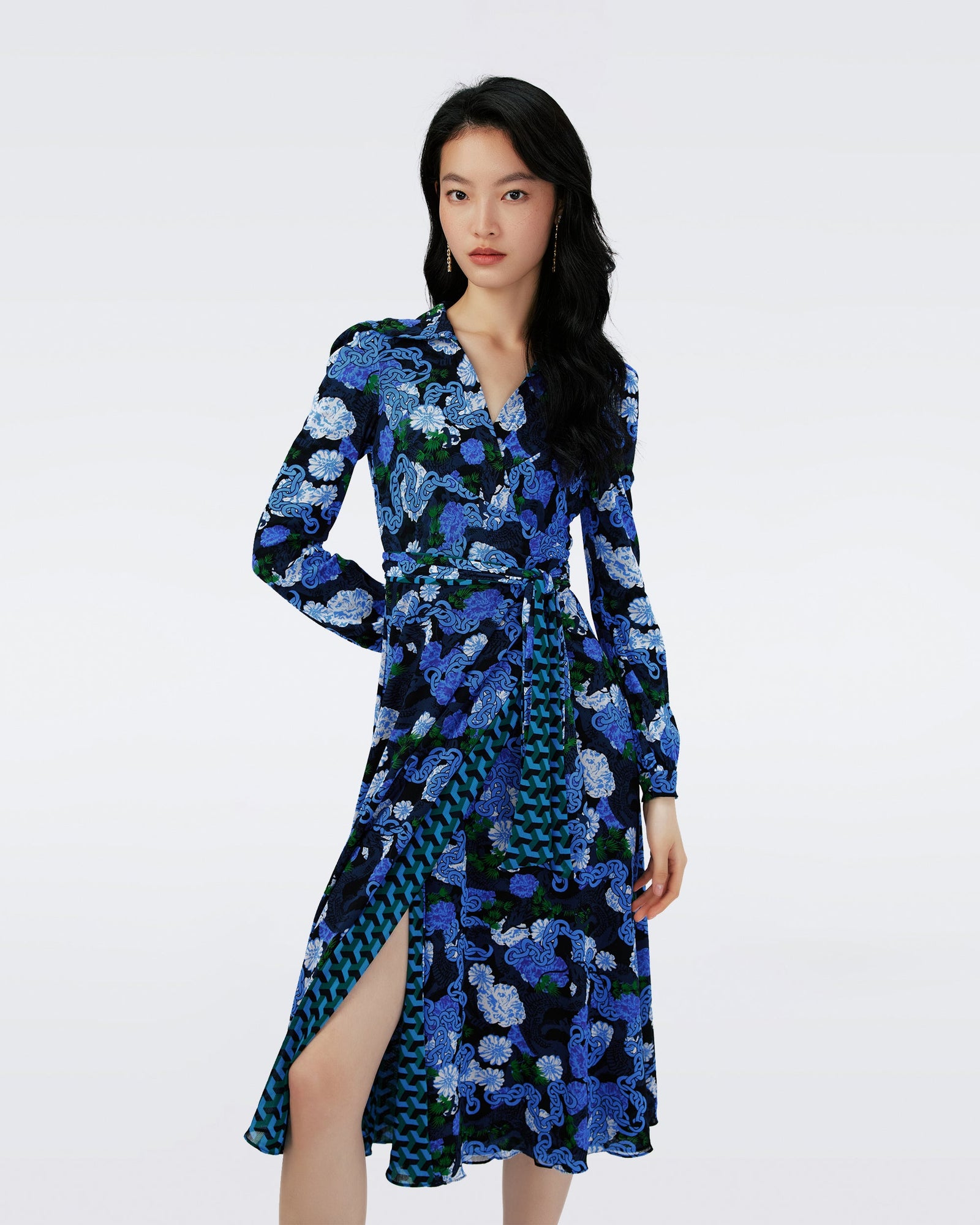 Dvf Phoenix Reversible Dress In Dragon Dance/3D Cube Emerald