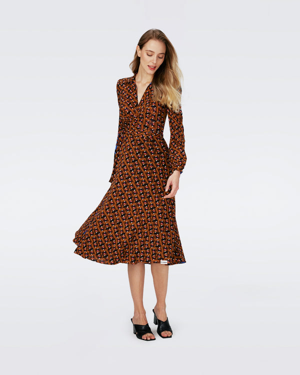 Dvf Phoenix Reversible Dress In Oracle R/Tarot Maze Blk Coffee