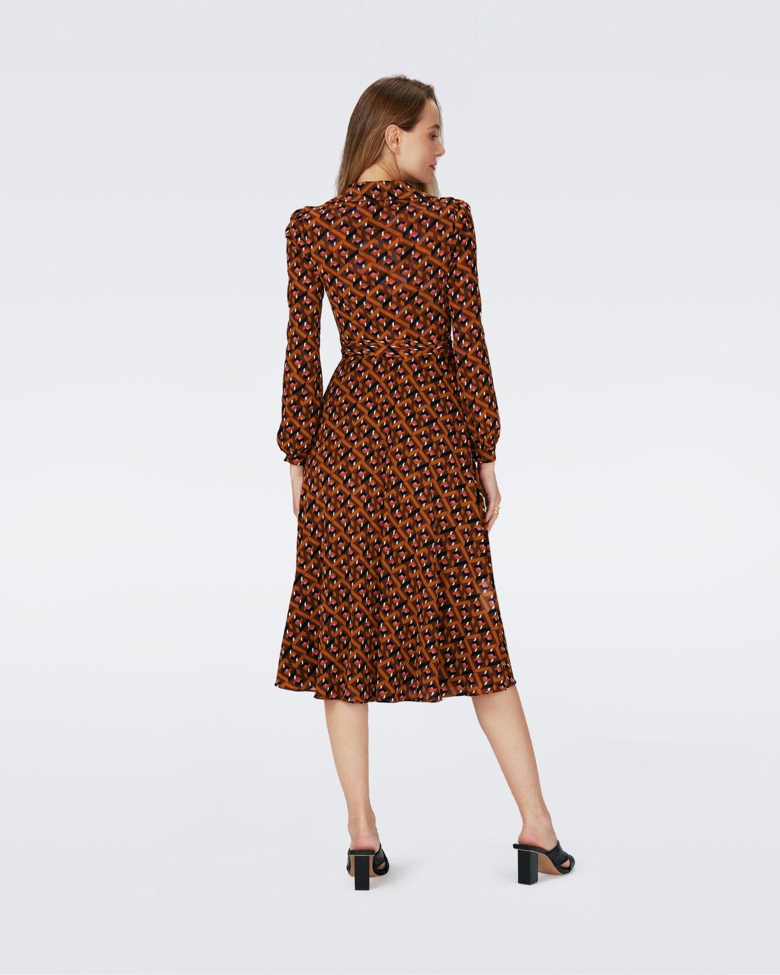 Dvf Phoenix Reversible Dress In Oracle R/Tarot Maze Blk Coffee