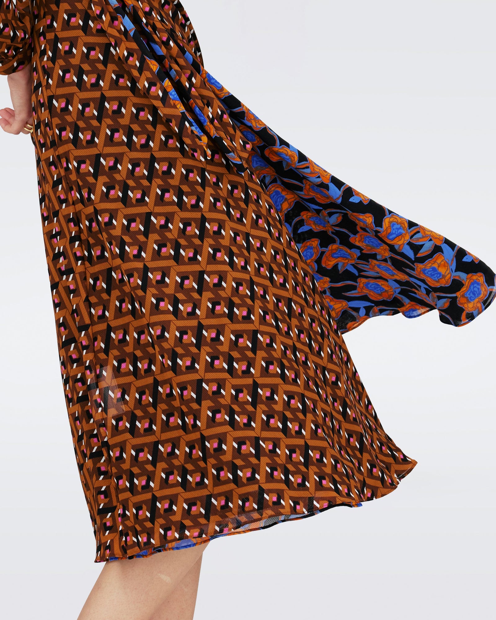 Dvf Phoenix Reversible Dress In Oracle R/Tarot Maze Blk Coffee