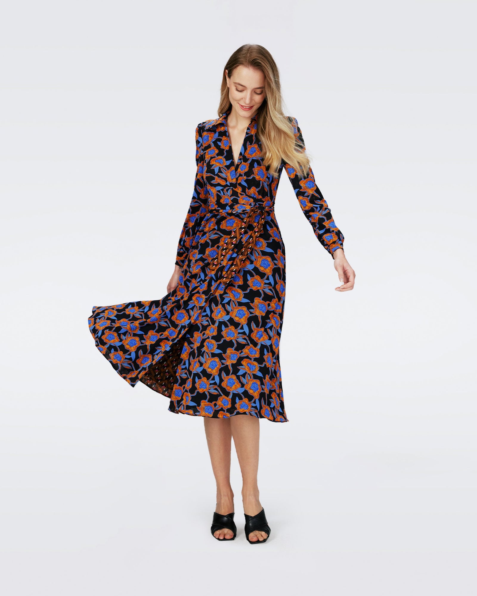 Dvf Phoenix Reversible Dress In Oracle R/Tarot Maze Blk Coffee