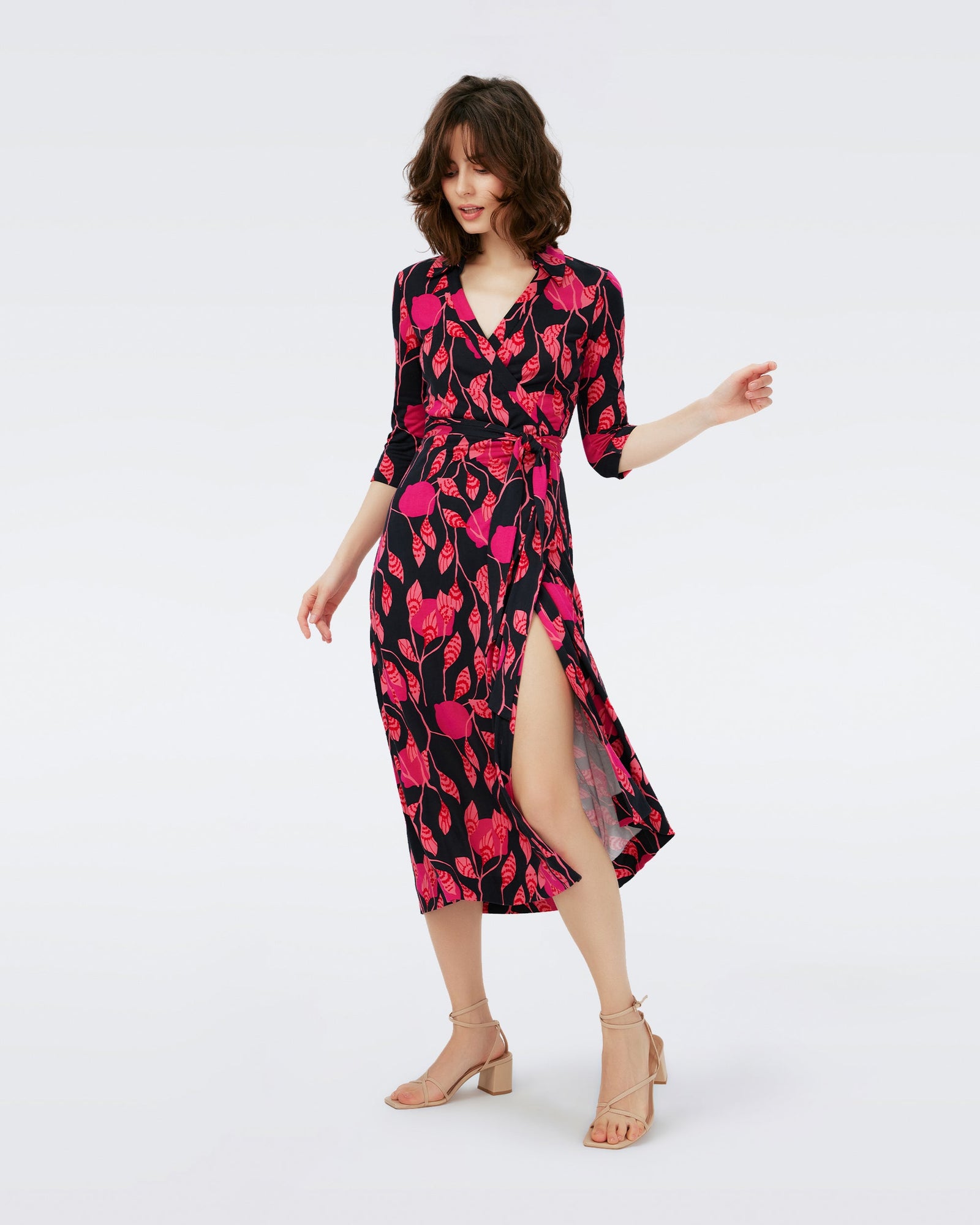 Dvf Abigail Midi Dress In Lantern Leaves Posion Pk Lg