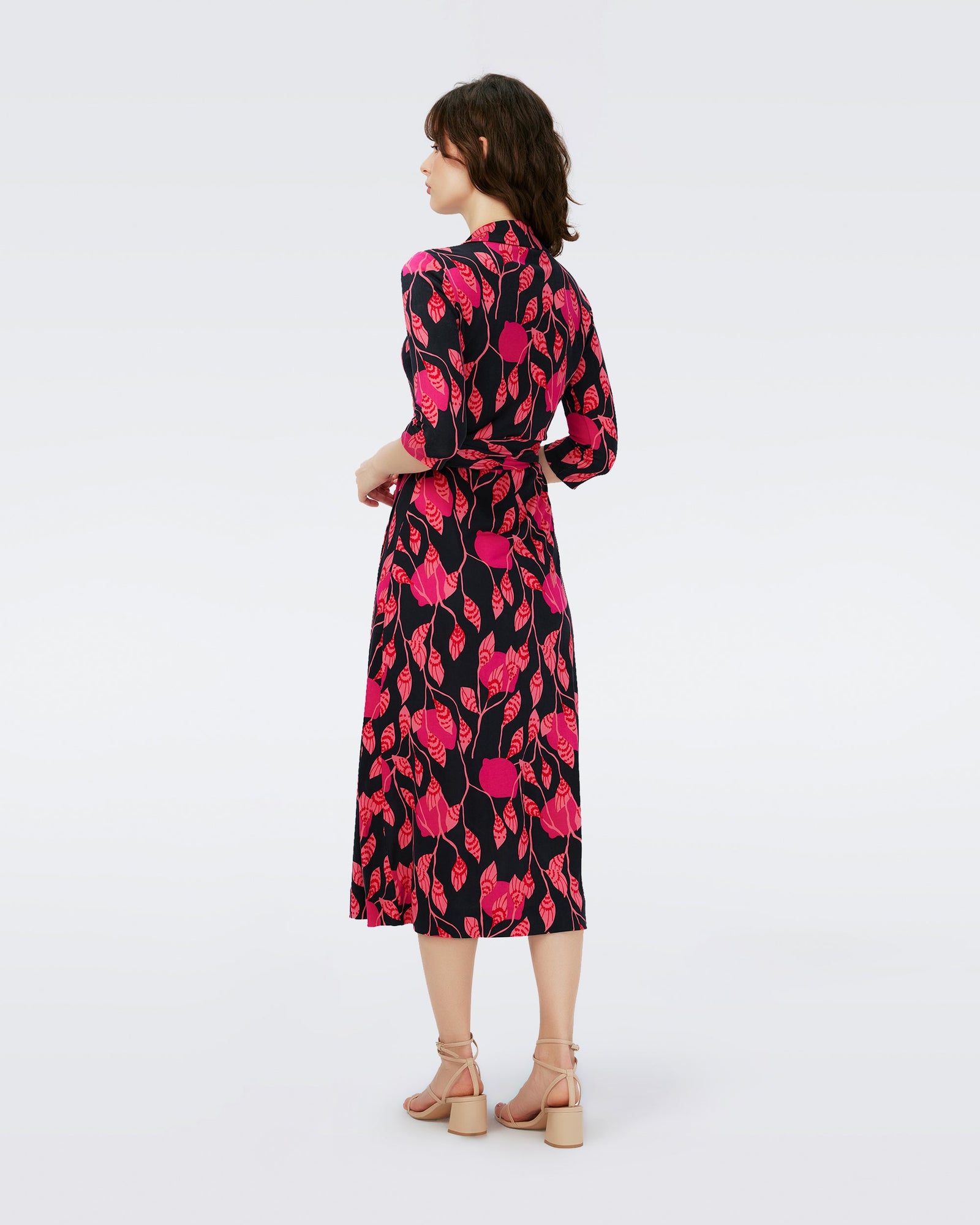 Dvf Abigail Midi Dress In Lantern Leaves Posion Pk Lg