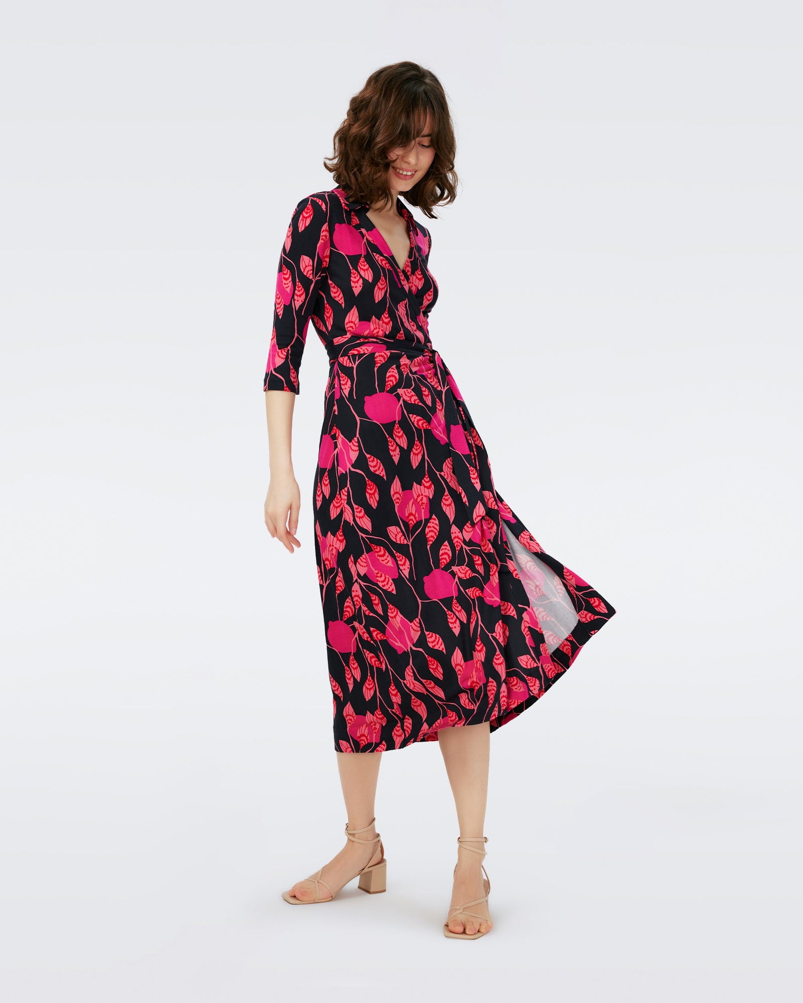 Dvf Abigail Midi Dress In Lantern Leaves Posion Pk Lg