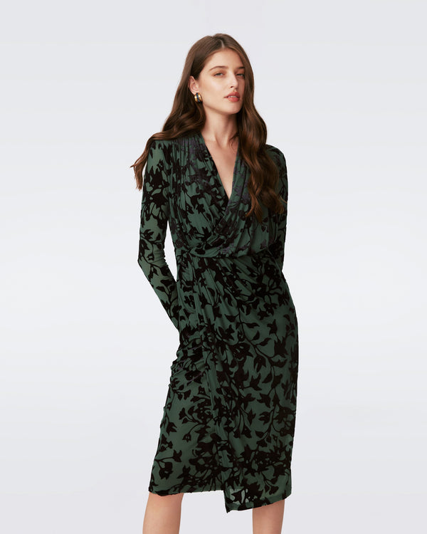 DVF TAMRA DRESS in ODILE VINE HQWTHORNE GREEN