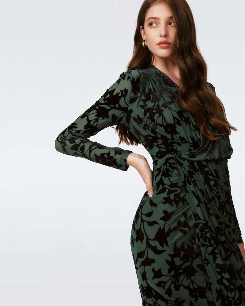 DVF TAMRA DRESS in ODILE VINE HQWTHORNE GREEN