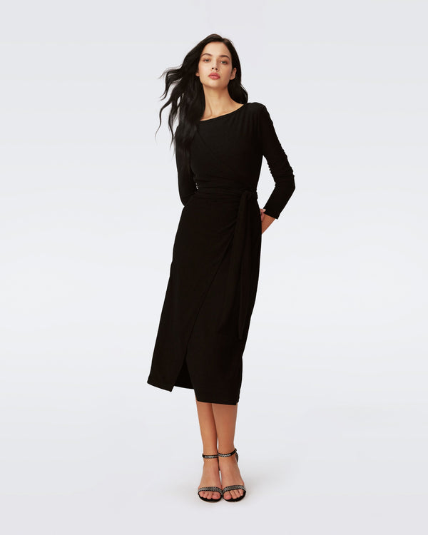 DVF SIMONA MIDI DRESS in METALLIC BLACK