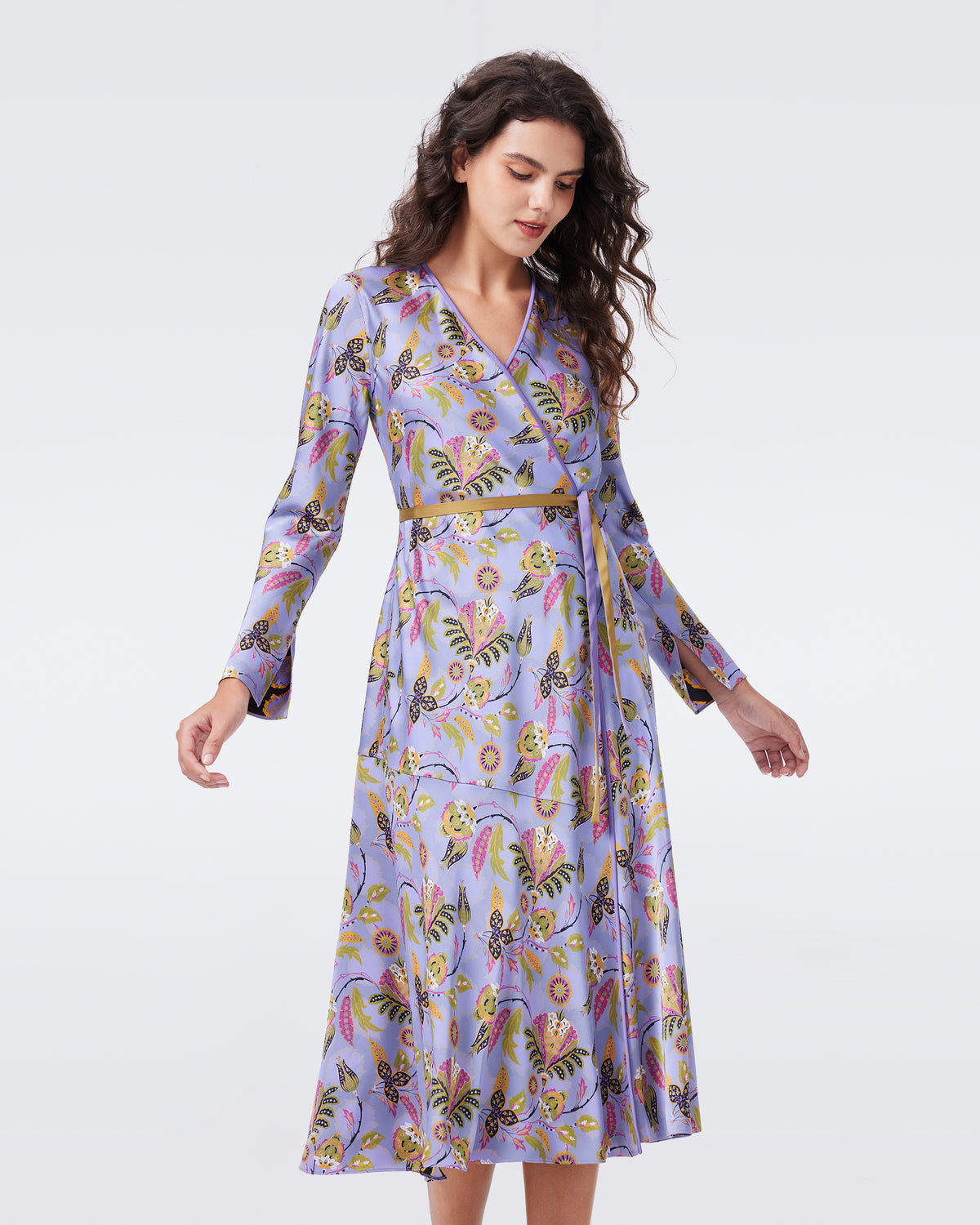 floral long sleeve dress midi Mac Duggal - Multicolor Floral High Neck Balloon Sleeve Midi Dress
