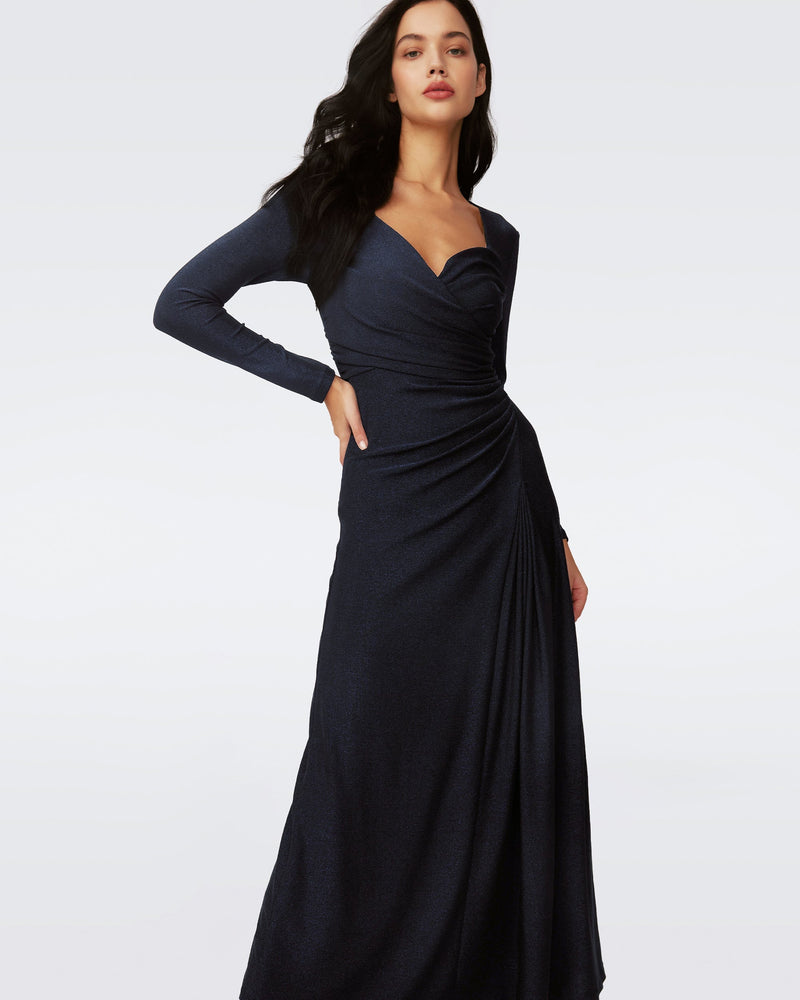 DVF RAFFI DRESS in METALLIC MIDNIGHT