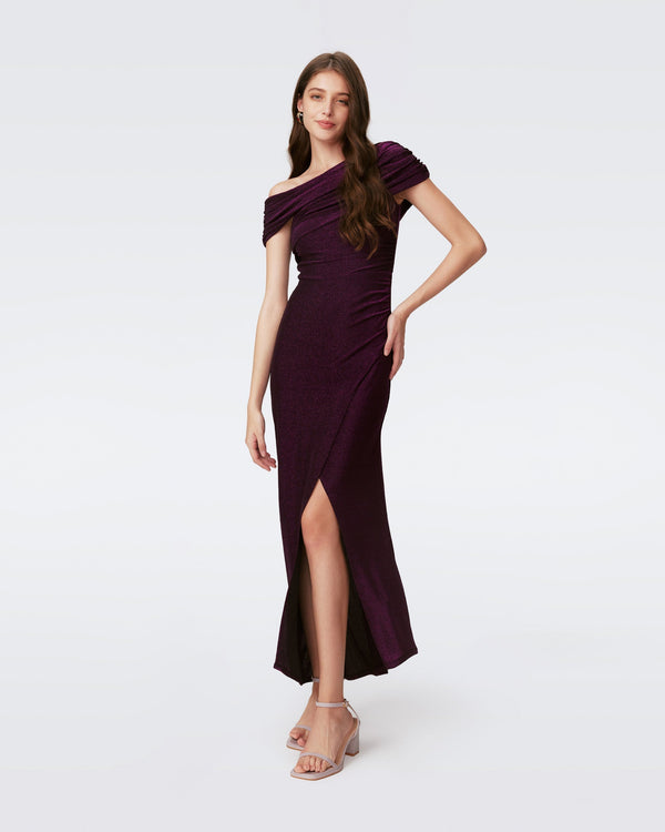 DVF AGUSTIN DRESS in METALLIC RED PURPLE