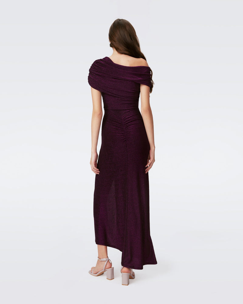 DVF AGUSTIN DRESS in METALLIC RED PURPLE