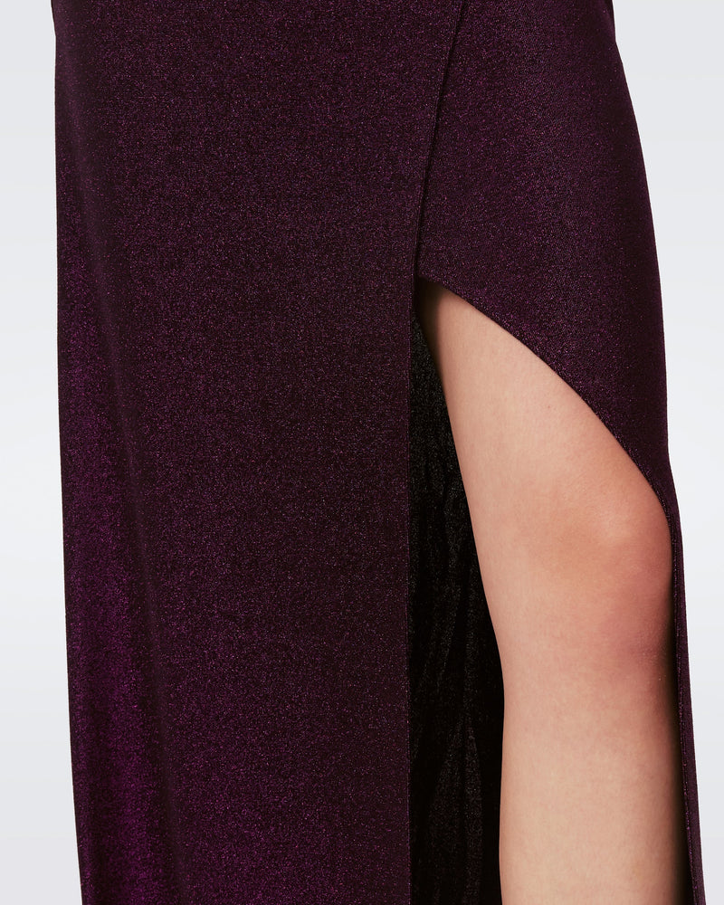 DVF AGUSTIN DRESS in METALLIC RED PURPLE