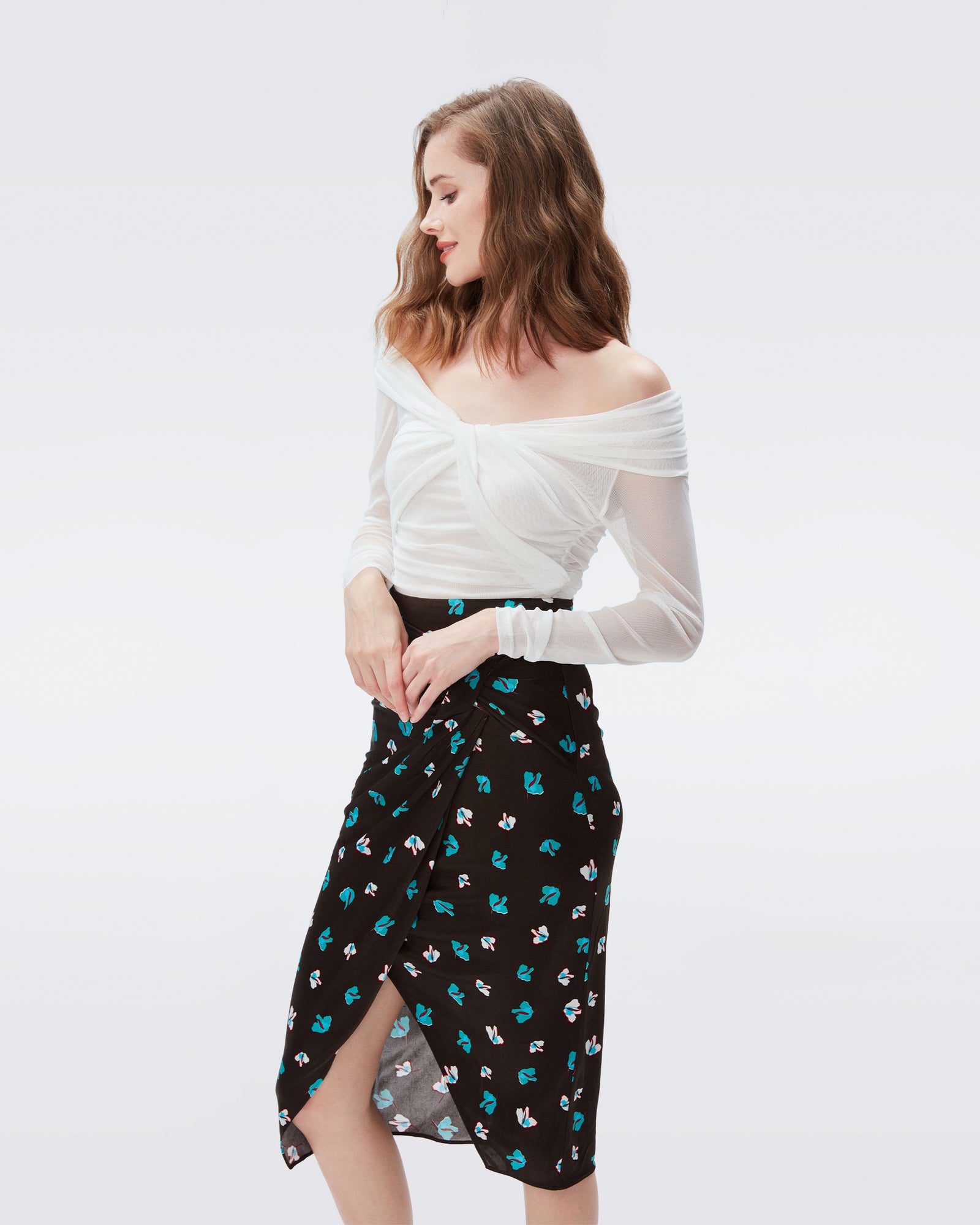 DVF garcel skirt in tiny paper tulip coco brown