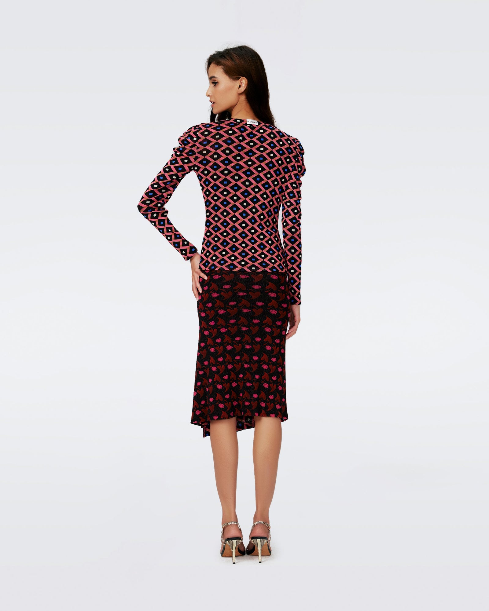 Dvf Dariella Reversible Skirt In Heart Leaves Blk/Dia Cubes Pk