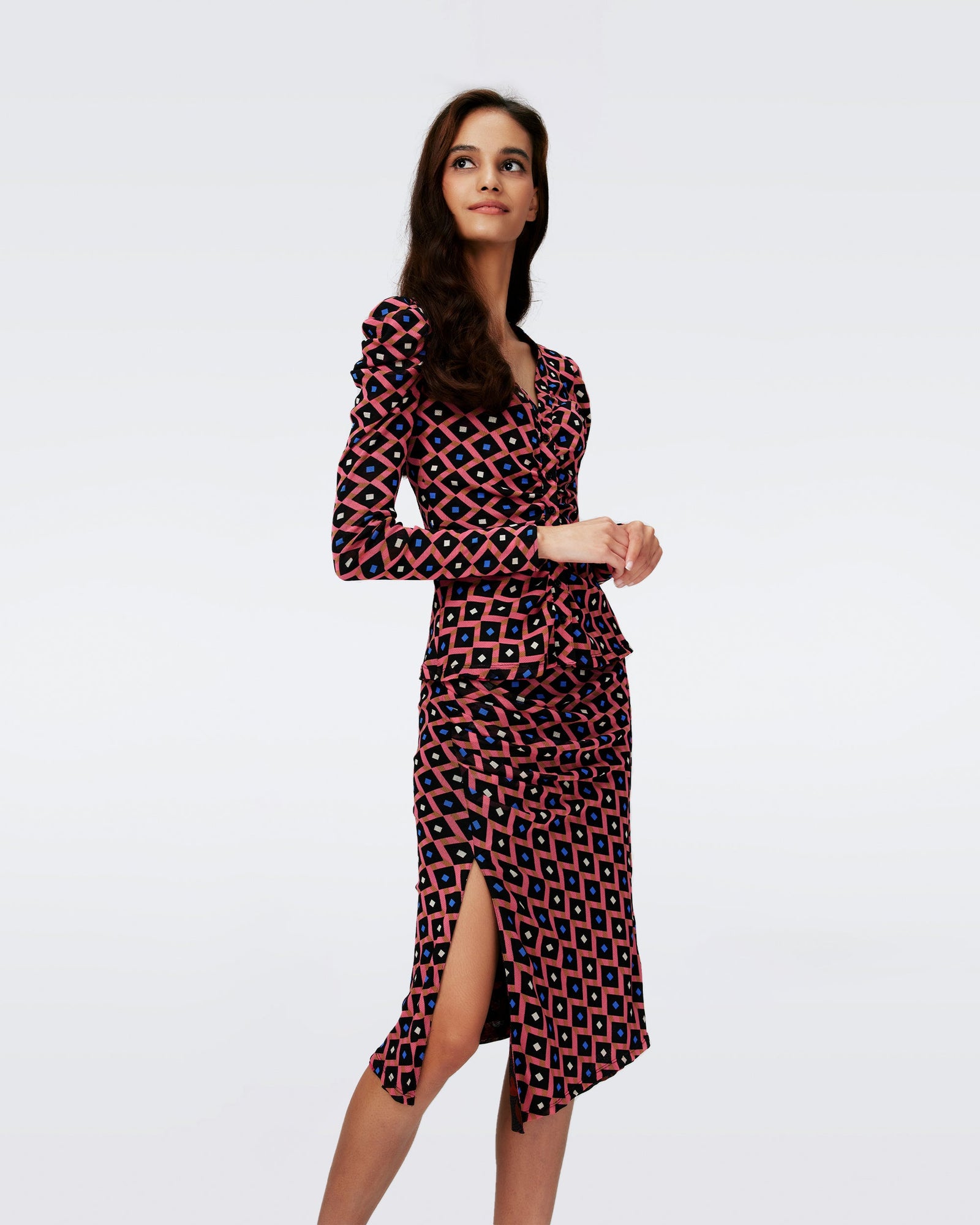 Dvf Dariella Reversible Skirt In Heart Leaves Blk/Dia Cubes Pk