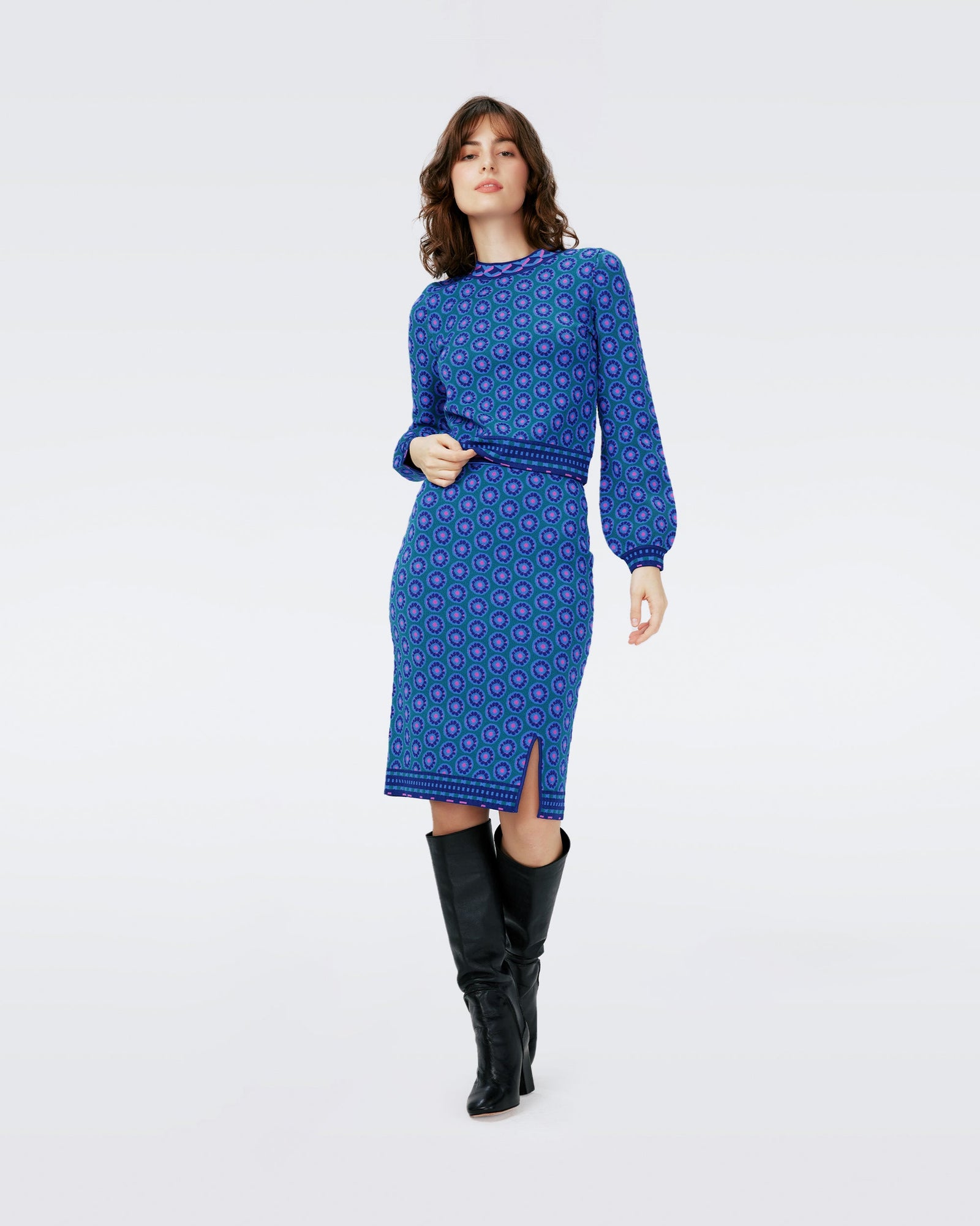 Dvf Gusta Skirt In Flower Tie Turquoise